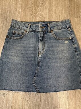 wild fable Light Blue Denim Frayed Hem Mini Skirt
